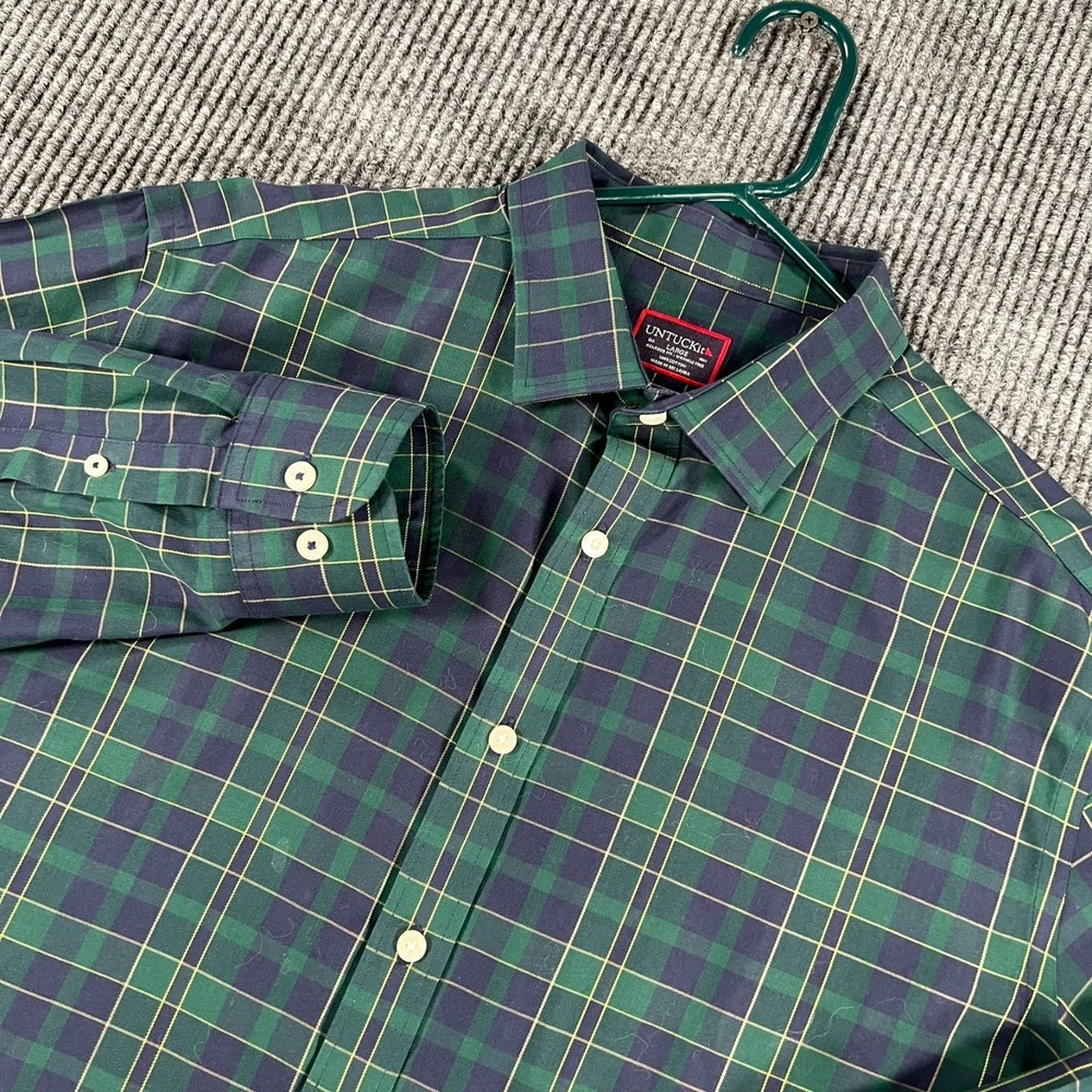 UNTUCKit‎ Shirt Mens Large Green Plaid Long Sleeve Button Up Casual Work Dress